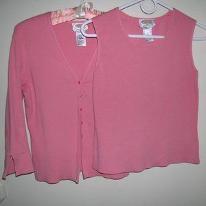 Talbots Pink stretch sweater set 2 piece